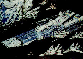 SDF-1 in orbit with VF-1 escort